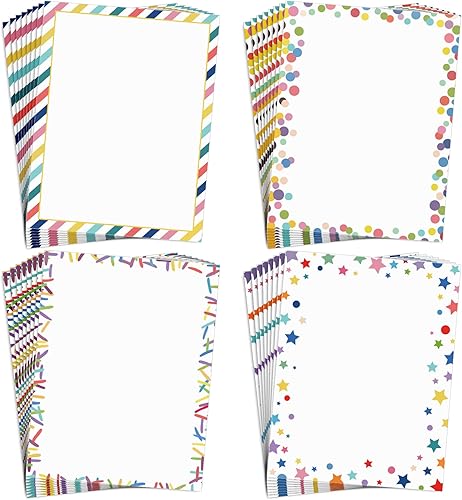 Miniatura 1 de Whaline Paquete de 80 papeles coloridos de papelería, arco iris, estrellas, rayas, puntos, papel de membrete decorativo, papel de escritura de