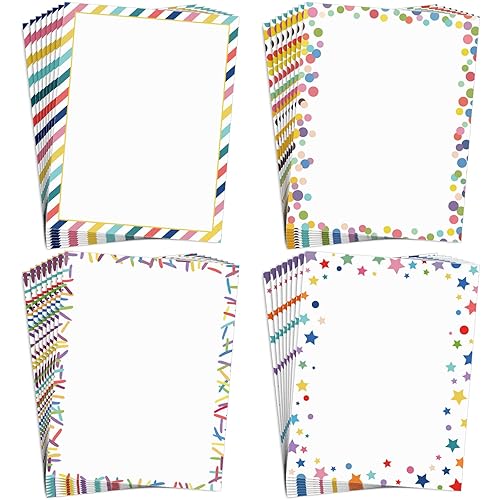 Whaline 80 Sheets Colorful Stationery Letterhead Paper Rainbow Star Stripe