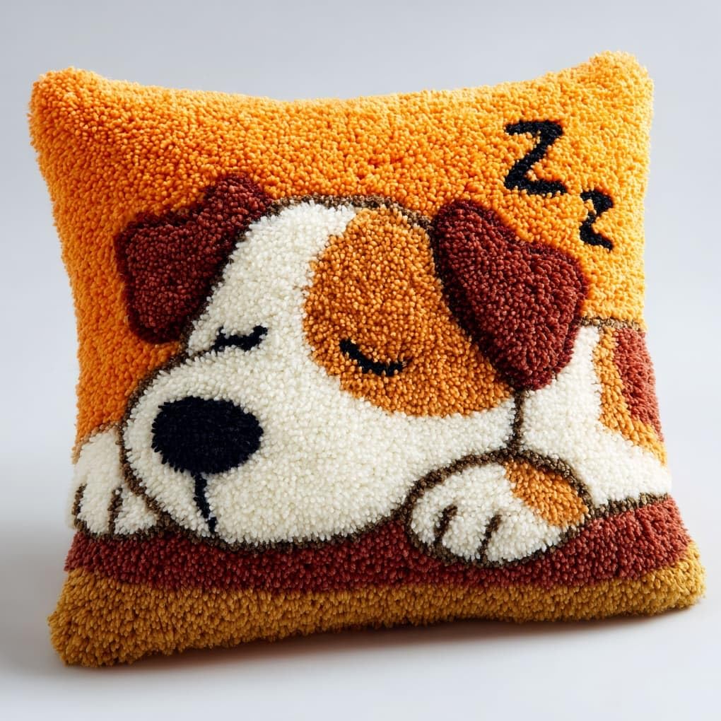 WallustrioaW Latch Hook Pillow Case Kits,Sleeping Dog