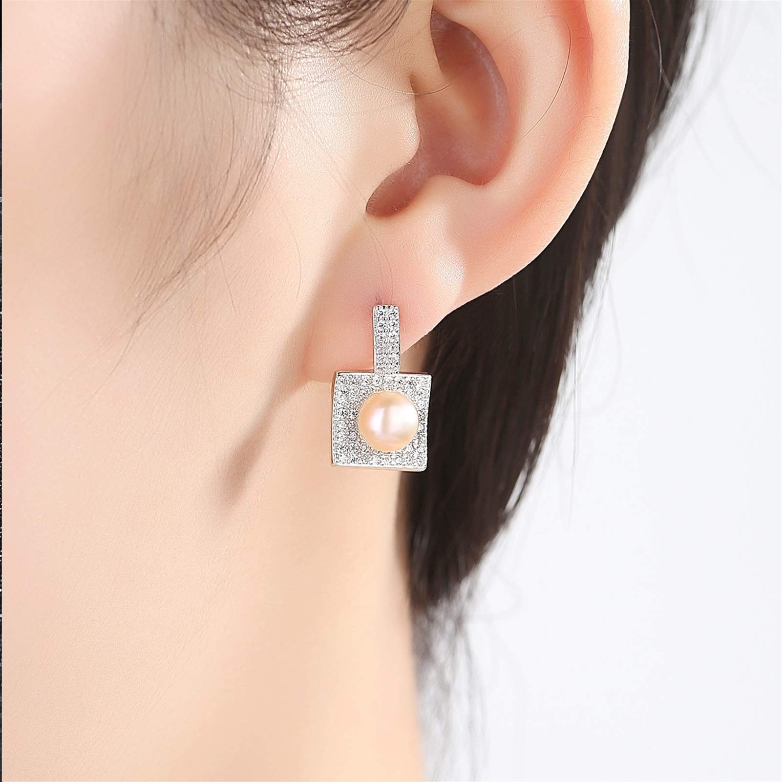 Orecchini Gioielli Orecchini quadrilateri con Perle Hao Shi intarsiate in Argento Sterling Vintage alla Moda (Rosa)