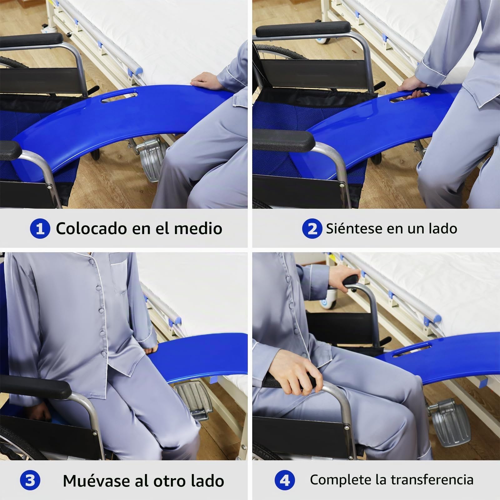 [LOSCHEN]Tabla de transferencia, deslizador para pacientes o Handica de silla de ruedas a la cama, el inodoro, la bañera, el coche - Tabla deslizante con un mango (azul)