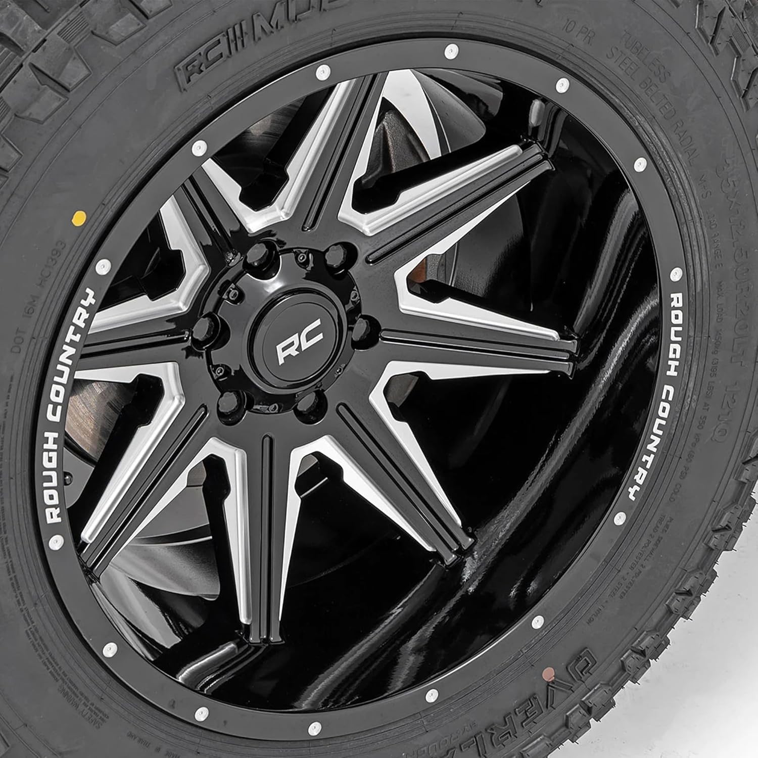 Rough Country 91M Series One-Piece Aluminum Wheel - 20x12, 8x6.5" Bolt Pattern, 44mm Offset, Gloss Black