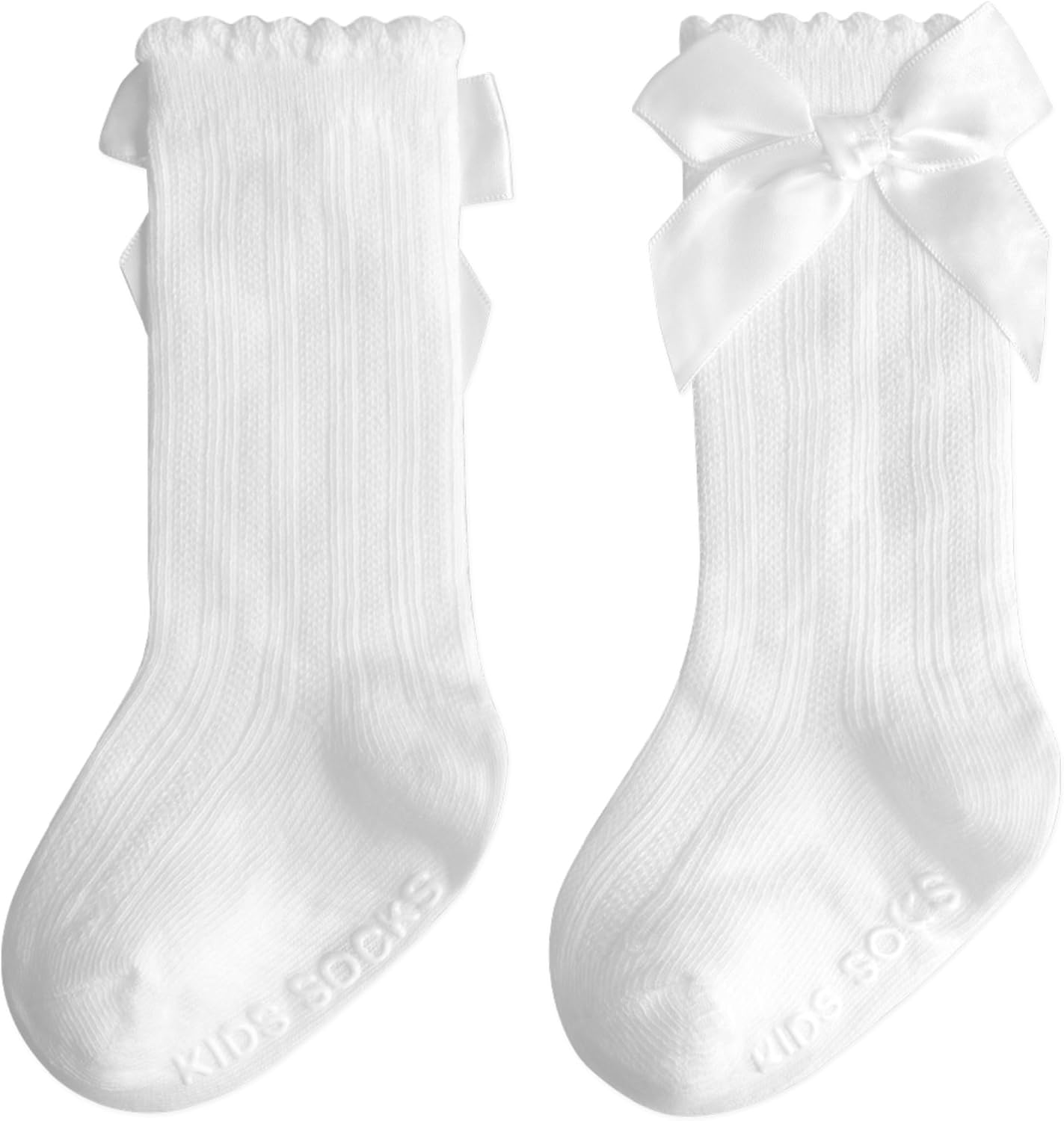 Baby Knee High Socks Girl Non Slip Toddler Stockings Cotton Bow Ruffle Newborn Long Socks Infant Dress Sock 0-6M/6-12M/1-3Y