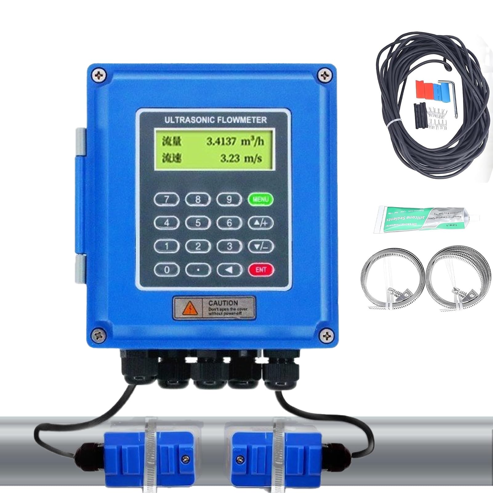 Ultrasonic Flow Meter with Clamp-On Transducers for Liquid Measurement in Pipes from DN15 to DN6000mm, Featuring IP67 Waterproof Design for Industrial and Commercial Applications