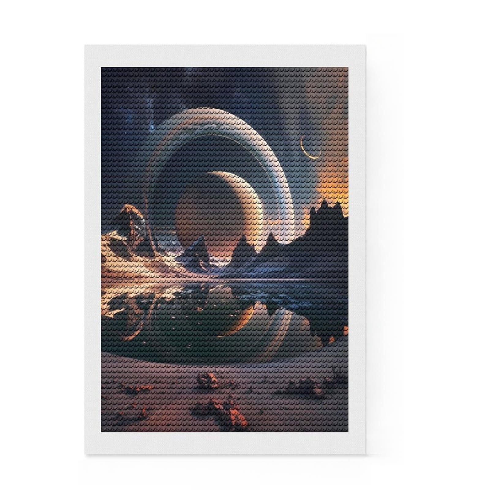 Junmoney Interstellar Saturn Mirage Diamond Painting Kit 8"x12", Relaxing DIY Hobby, Neat Printed Canvas, Home Wall Decor, Thoughtful Handmade Gift