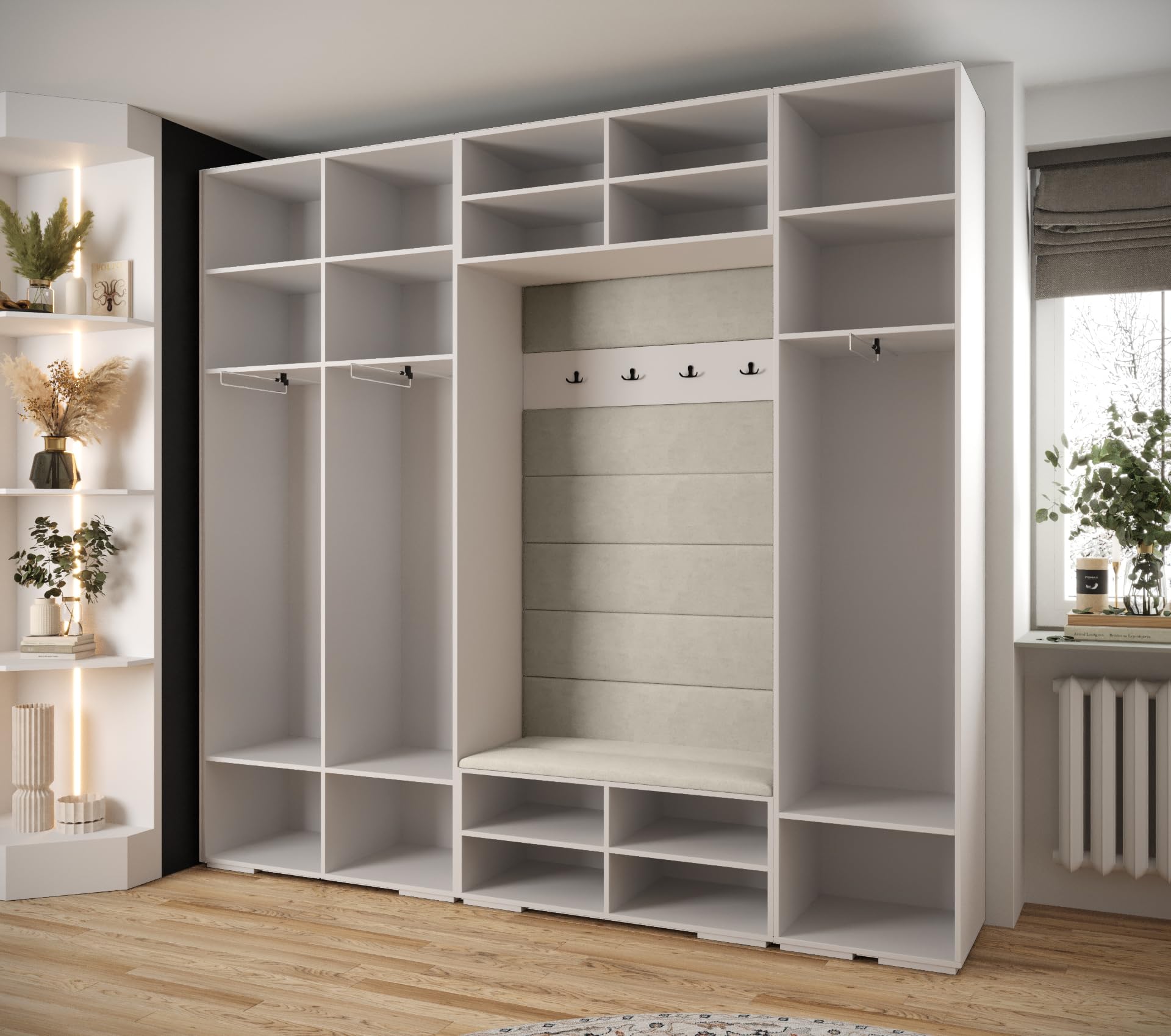 ABIKSMEBLE Inova 1 Ensemble de Meubles - Garde-Robe Moderne - pour Chambre à Coucher, Salon, Entrée, Chambre d'enfant - Meuble de Rangement pour Dressing - 236,7x250x47cm - Blanc, Manila 02, Or