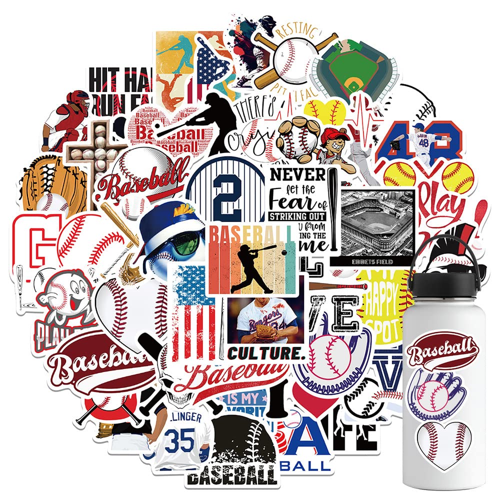 AUCEKO 52 Stück Baseball Aufkleber Pack Baseball Sticker Set wasserdichte Vinyl Sticker für Laptop Kinder Autos Motorrad Fahrrad Skateboard Gepäck Koffer Computer Aufkleber Graffiti Decal
