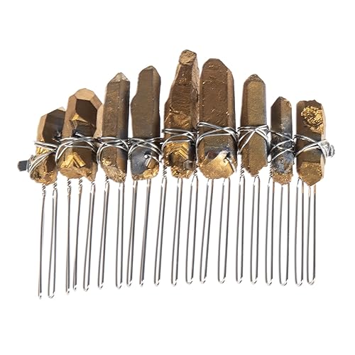 Tiara de cuarzo de cristal crudo sirena Peines para el cabello Accesorio para el cabello (dorado)