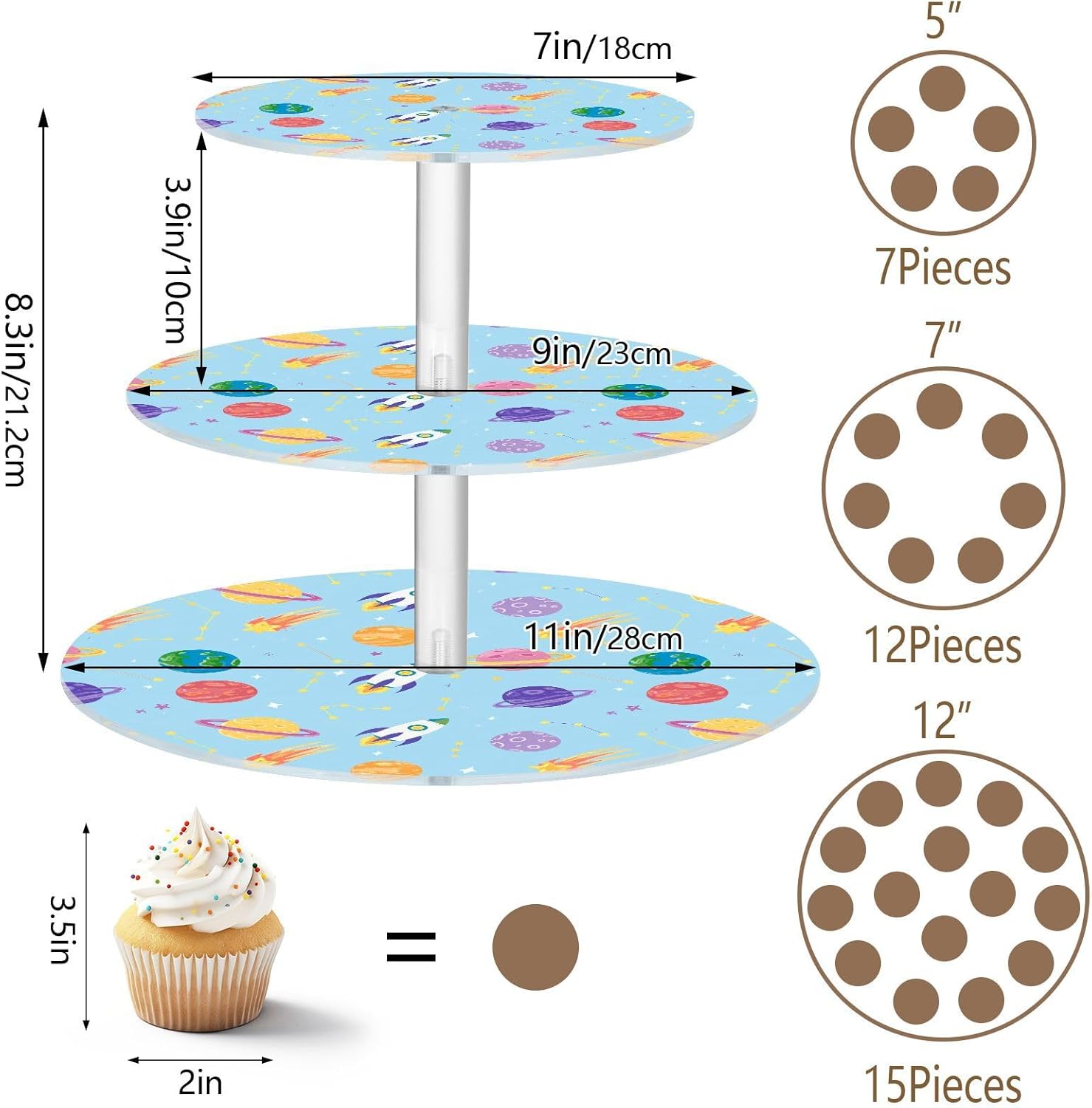 Spaceship Planet Star 3 Tier Acrylic Cupcake Stand, Cupcake Stand for 34 Cupcakes for Weddings, Christmas,Holidays,Parties,Birthday,Printed Cupcake Tower 23300136