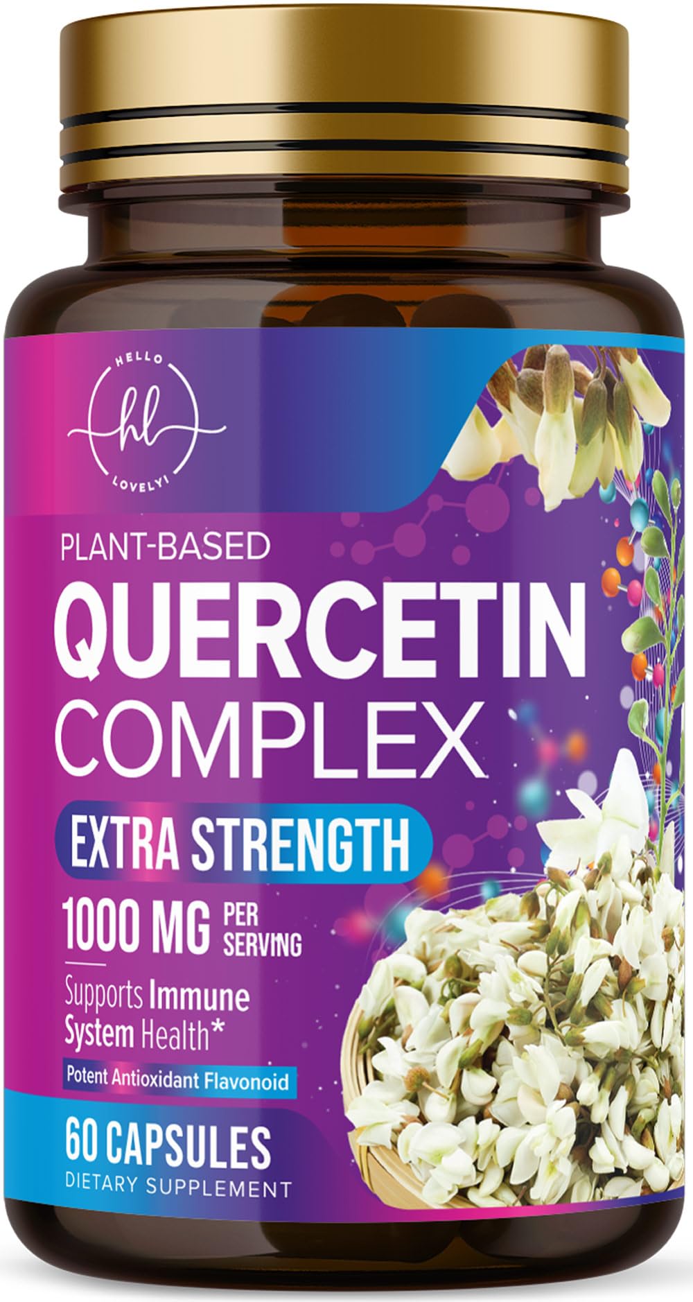 Quercetin Capsules - Advanced 1000mg Supplement - Extra Strength Seasonal & Immune Support with Antioxidants - Powerful Respiratory Health Support - Vegan & Bottled in USA - 60 Veggie Capsules 60 Count (Pack of 1)