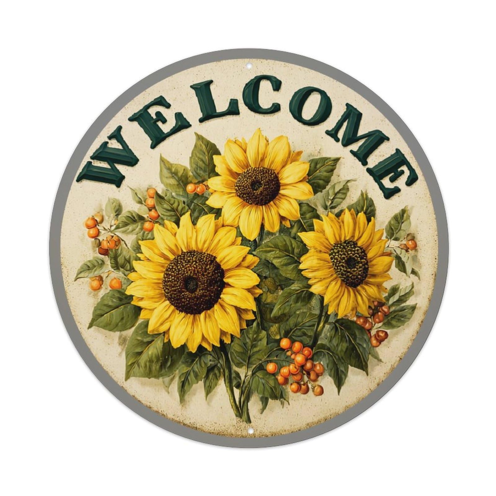 Jdyansheng Vintage Welcome Sunflower Berry Floral Design Tin Sign Metal Poster Metal Signs For Home Man Cave Bar Cafe Kitchen Laundry Room Wall Decorations 8X8 Inches