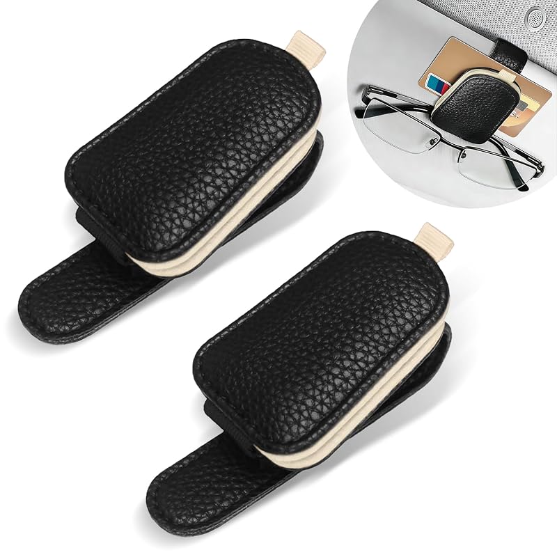 Suporte para Óculos de Sol para Para-Sol Automotivo Lxsloet com Clipe Magnético em PU, Preto e Bege, Kit com 2 peças