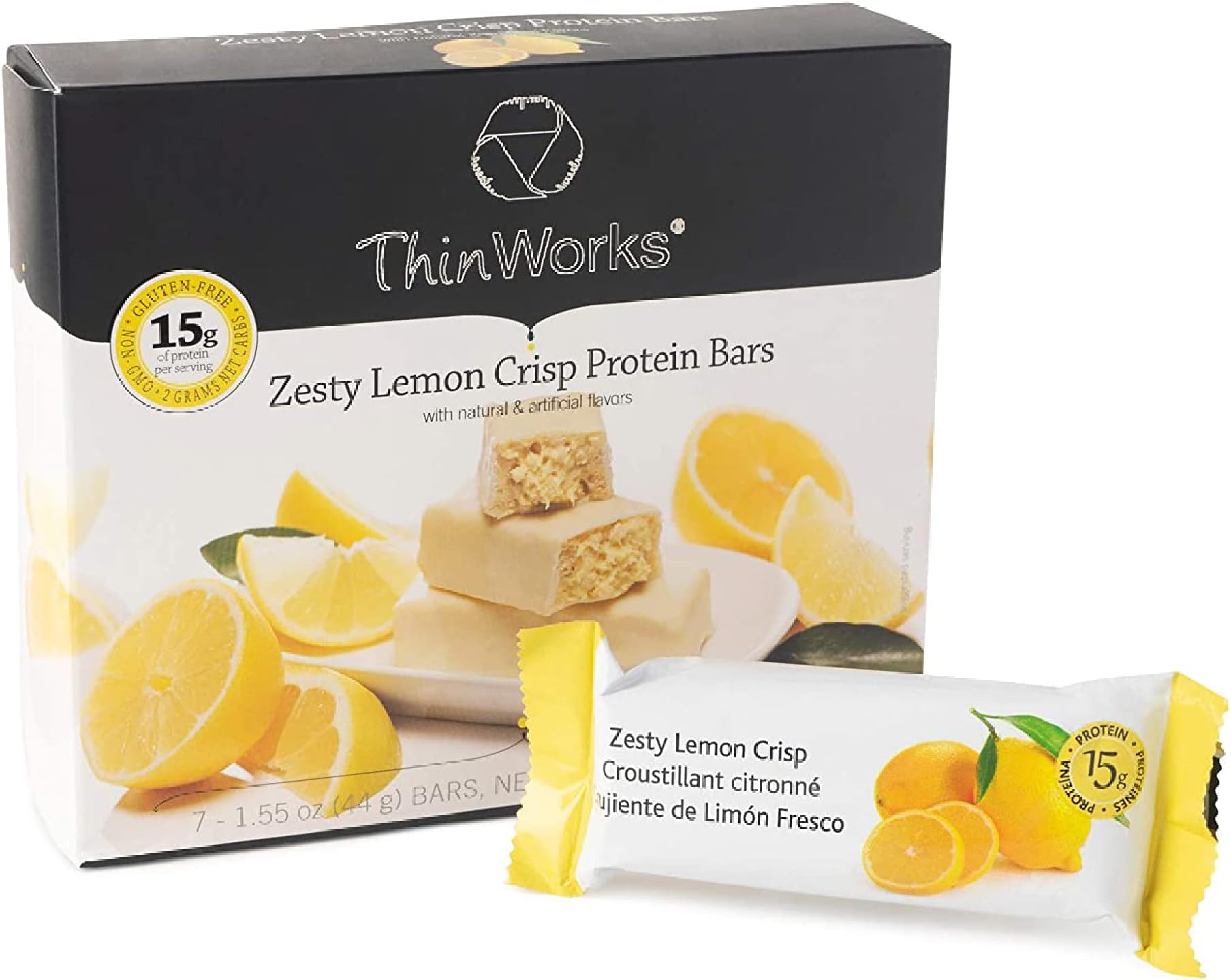 ThinWorks Zesty Lemon Crisp Low-Carb Protein Bars, Low-Calorie Snacks for Weight Loss and Healthy Meals