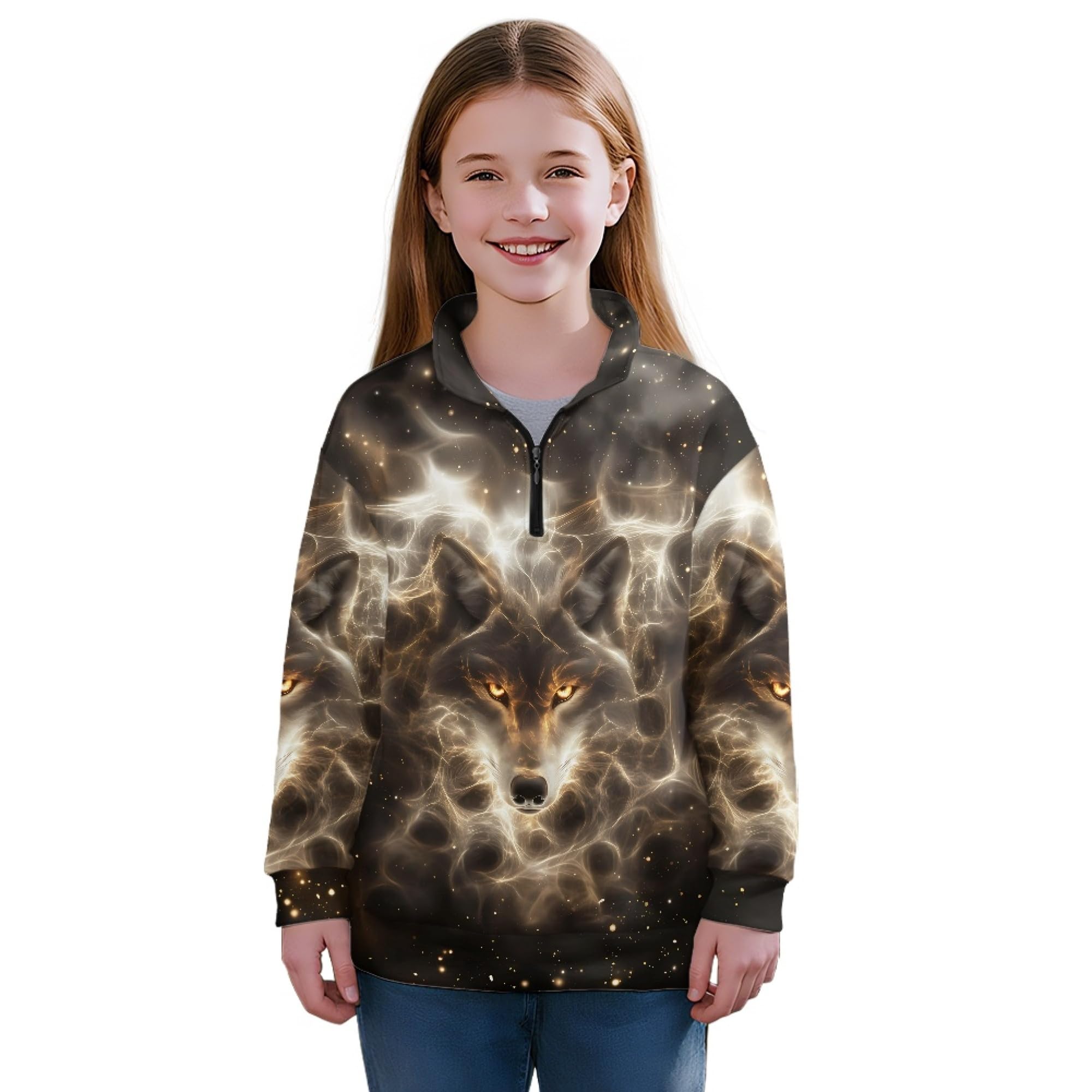AmzPrint Half Zip Pullover Coat Girls Long Sleeve Pullover Spring Jogger Running Oversized Hoodies For Toddler Girls