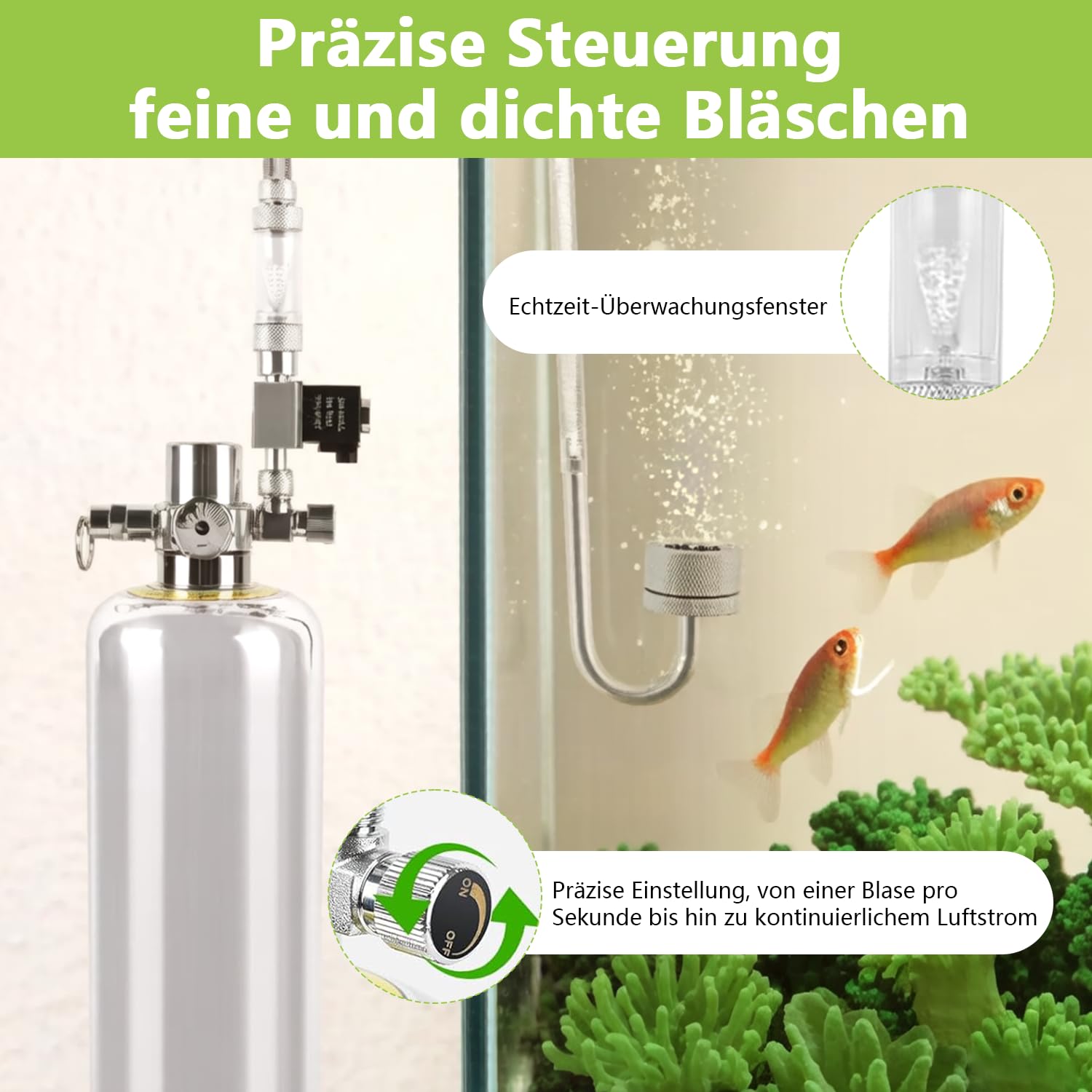 Akwarium generator CO2, 2 l, kompletny zestaw z dyfuzorem ze stali nierdzewnej, zaworem magnetycznym, precyzyjnym manometrem, wężem powietrznym 2 m, przyssawkami, lejkiem, miarką do akwarium i