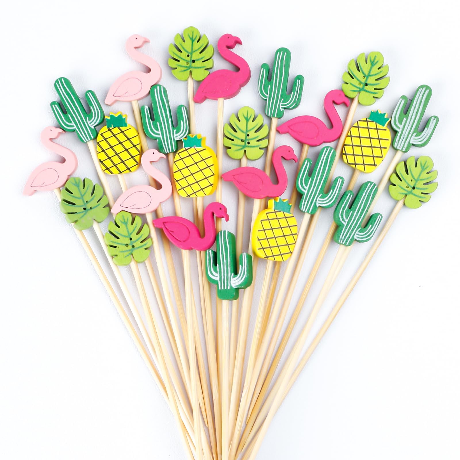 100 Pezzi Stuzzicadenti Decorativi Estivi, Stecchini per Aperitivo in Legno, Stuzzicadenti per Feste Estate Decorazioni Cocktail per Frutta Torta Dessert Cibo Bevande (Colore B)