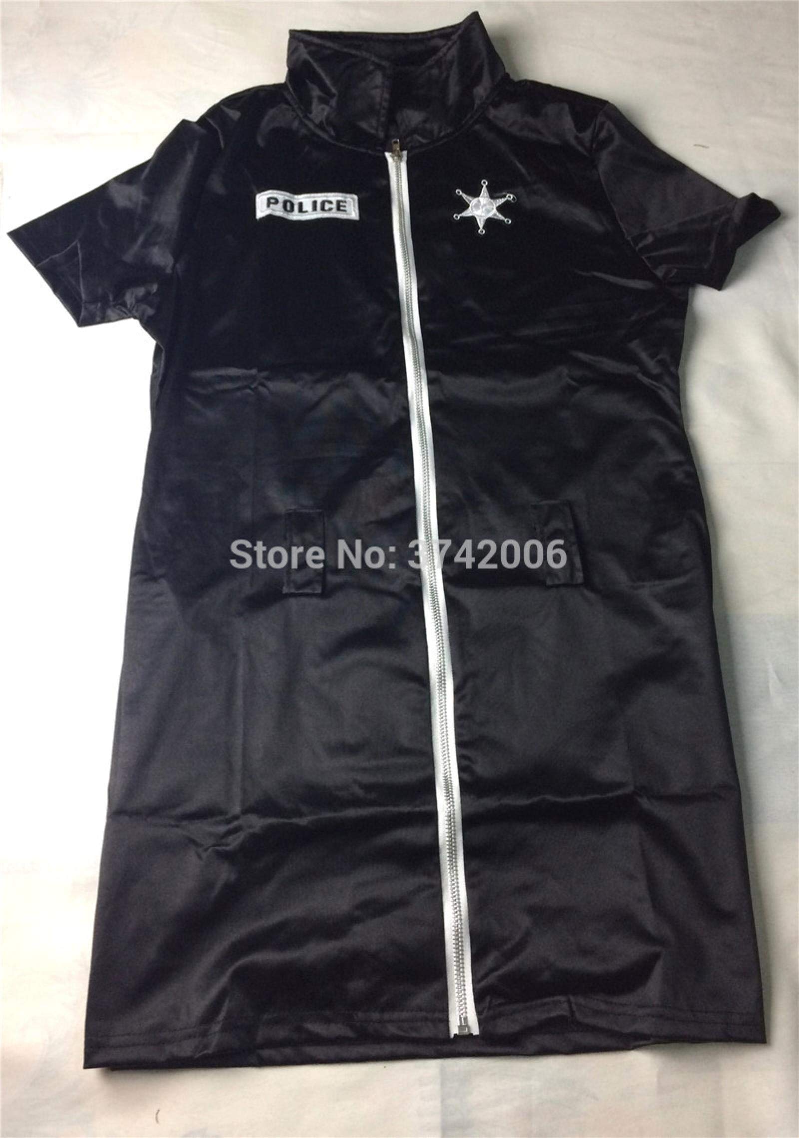Sexy Donna poliziotta Ufficiale poliziotte Vestito Nero Cerniera Raso Donne della Polizia Costume Cosplay Sexy