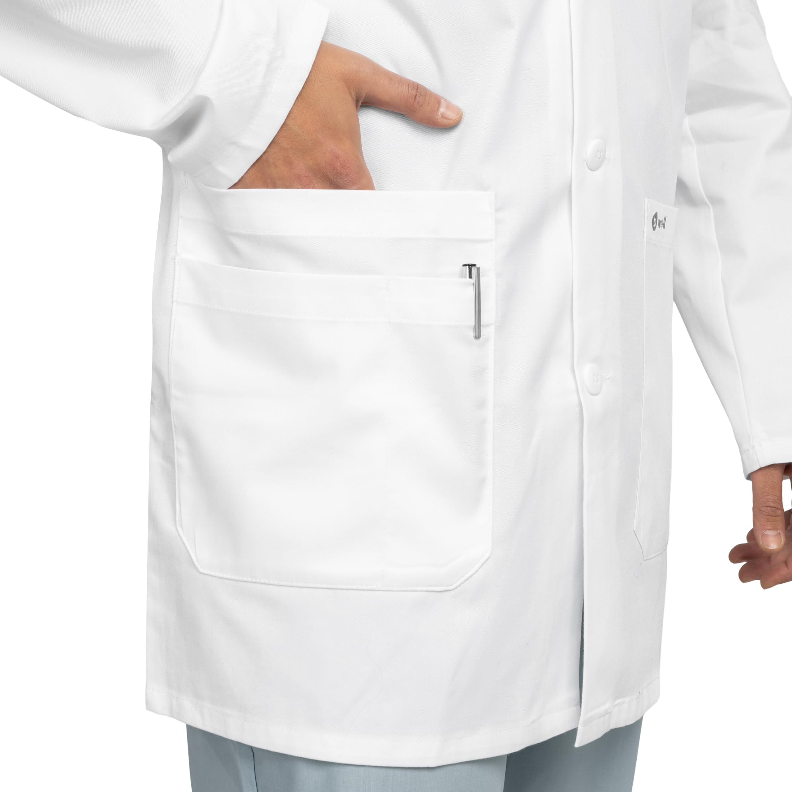 B-well LEONARDO Bata de laboratorio para hombre – Bata médica transpirable con elástico, bolsillos y correa