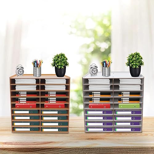 Miniatura 5 de Clasificador de bandeja de correo de escritorio de papel de madera, gabinete de almacenamiento clasificador de literatura, 9 capas y 18
