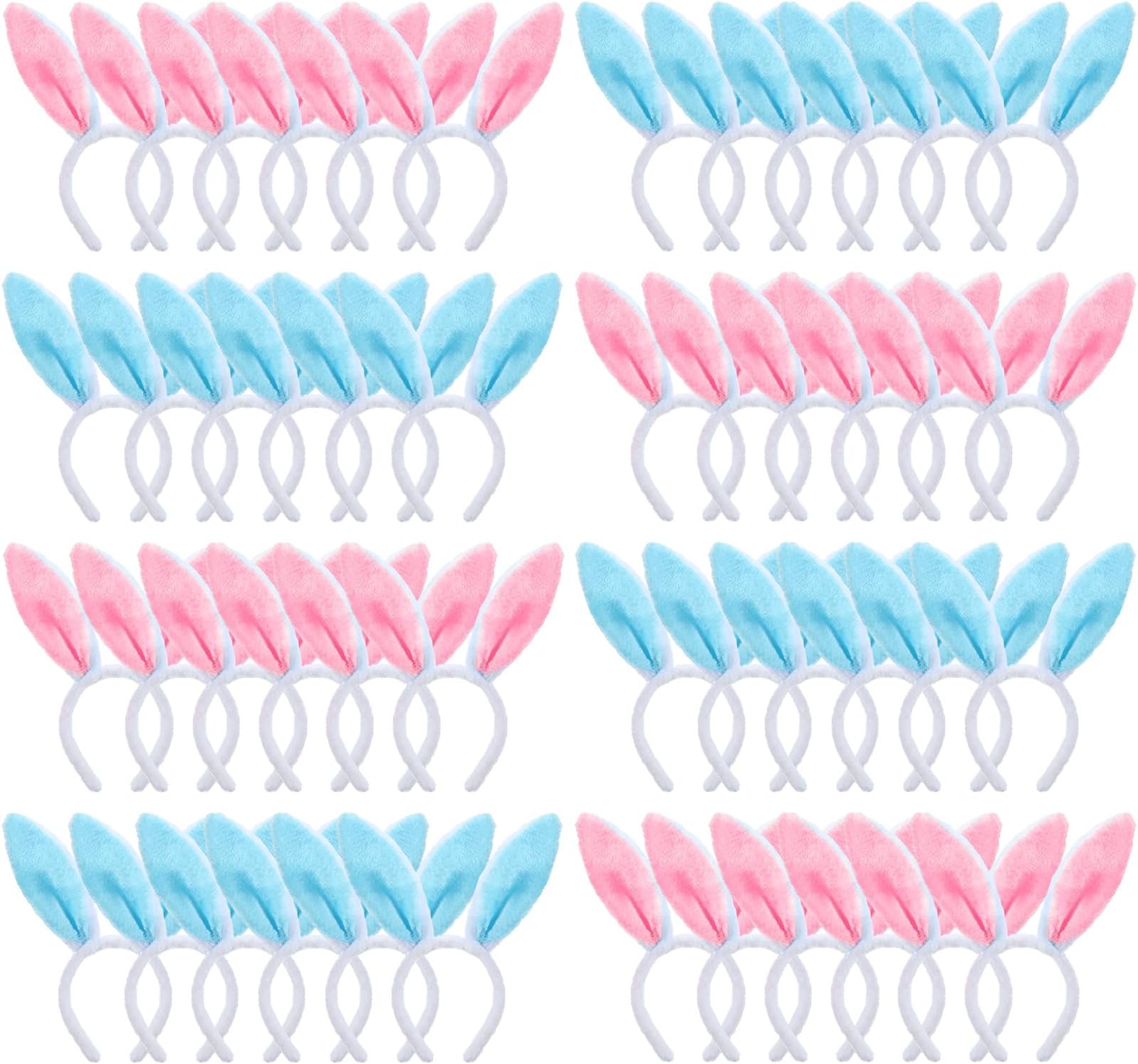 48 Pcs Easter Bunny Ears Headband Cute Plush Rabbit Ears Hairbands Bunny Costume for Adult Easter Party Favors
