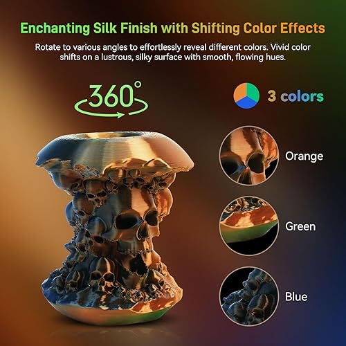 Miniatura 3 de FLASHFORGE Filamento PLA de seda tricolor de 0.069 in, coextrusión naranja, verde, azul, triple color, arco iris, acabado sedoso encantador con