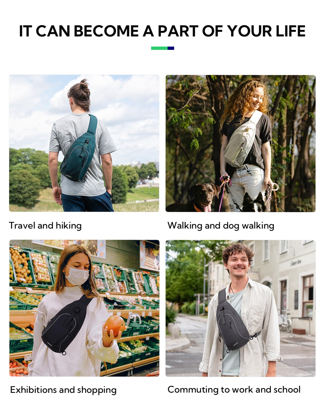WATERFLY Torba na klatkę piersiową, torba na ramię, męska, mała torebka męska, torebka Sling Bag, damska torba listonoszka, crossbody, do uprawiania sportów na świeżym powietrzu, podróży, jazdy na