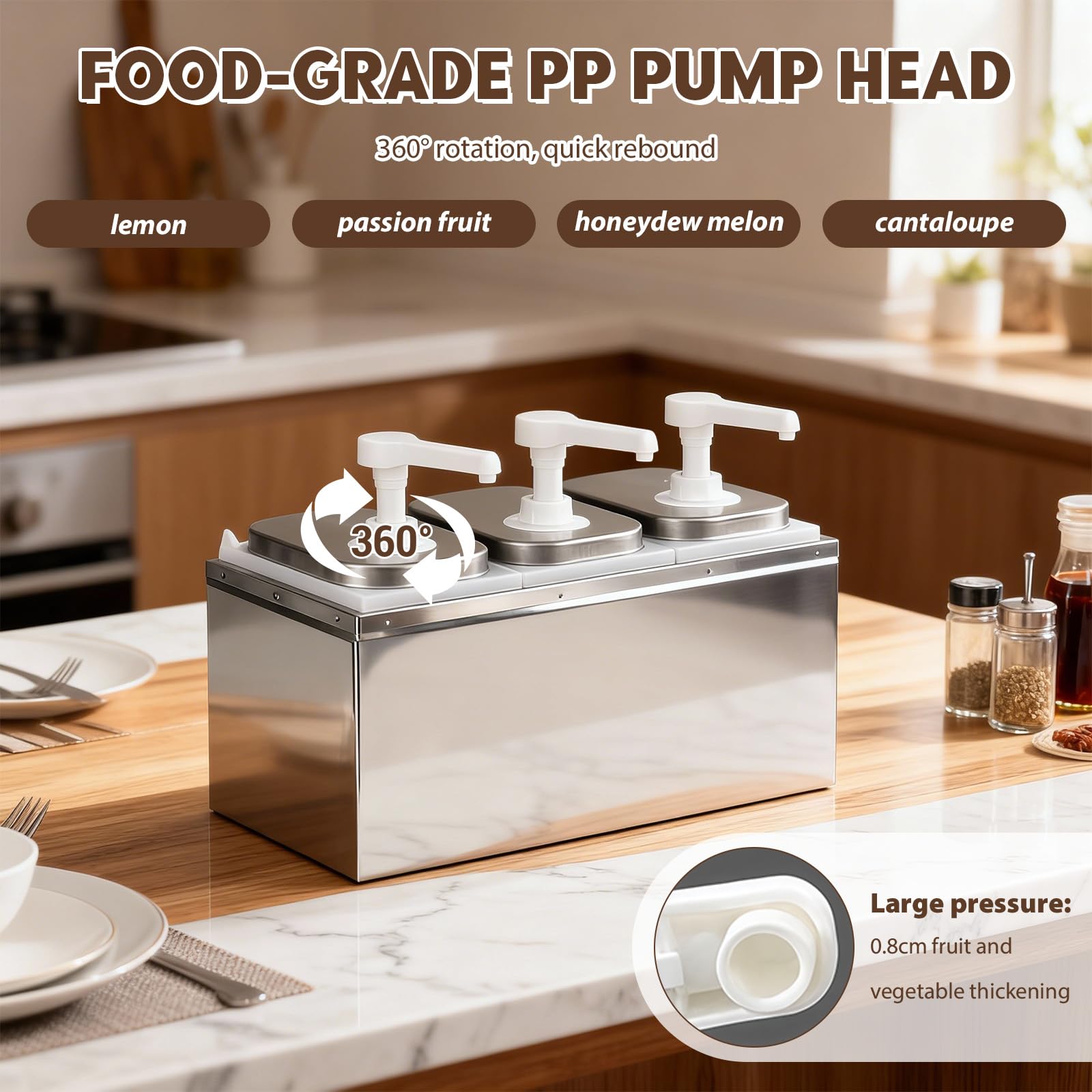 Distributore di salsa, distributore di salsa, 3 teste, dispenser di ketchup, in acciaio inox, erogatore di senape, dosatore per ketchup, maionese, senape, miele, salsa di soia aceto