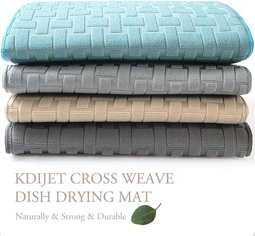 Miniatura 7 de Tapete de secado de platos, paquete de 2 alfombrillas de microfibra esculpida en cruz gris oscuro extra grande, ultra absorbente, tapete de secado