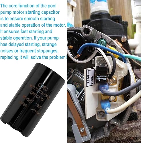 Miniatura 4 de Condensador de arranque de motor de bomba de piscina 161-193 ufMFD 110-125 VCA 20% 5060 Hz CD60 Se adapta a Hayward Super Pump. Bombas Max Flo 0.75