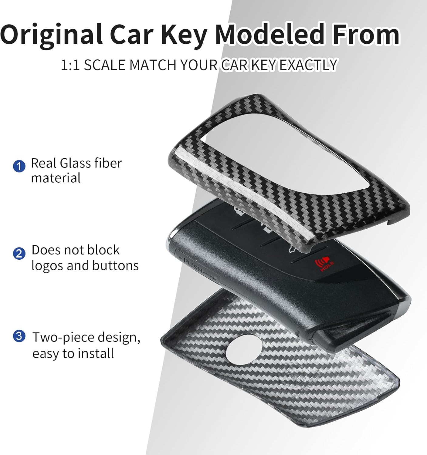 T-carbon Real Glass Fiber Key Fob Cover Compatible with Lexus Key Fob Cover Fits for Lexus GX LC LS RZ RX ES NX Remote Key Case with Keychain,Silver Black