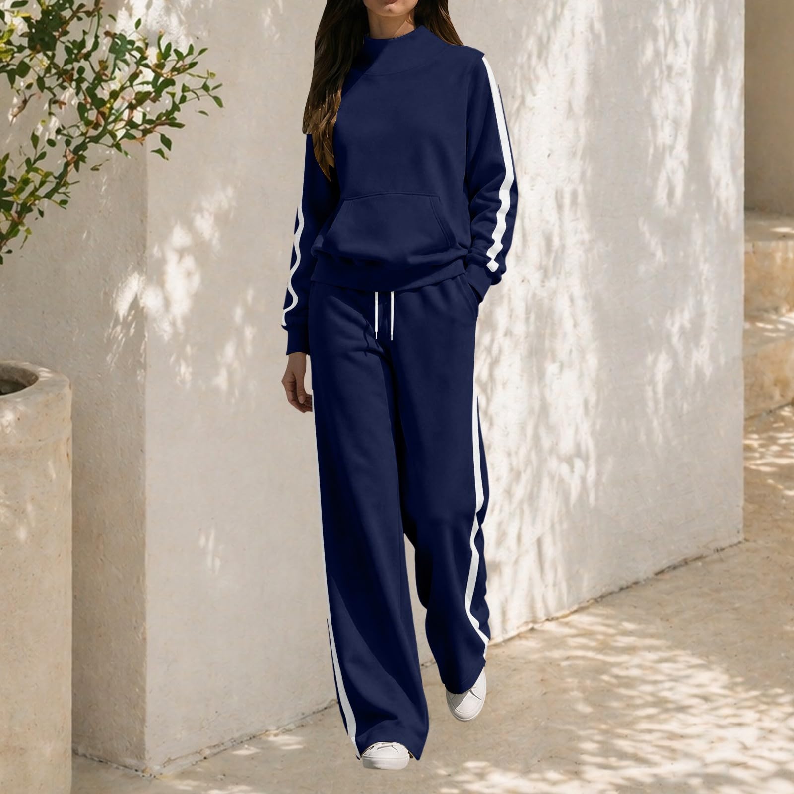 Tuta Sportiva Donna 2 Pezzi Completi Da Ginnastica Manica Lunga Girocollo Completo Sportiva Tuta Palestra Casual Set Top E Pantaloni a Gamba Larga Tute Per Jogging Fitness Yoga Autunnale Invernale