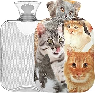 Oarencol Colorful Animals Cats Hot Water Bottle with Cover 2L Transparent Hot Water Bag for Pain Relief Cramps