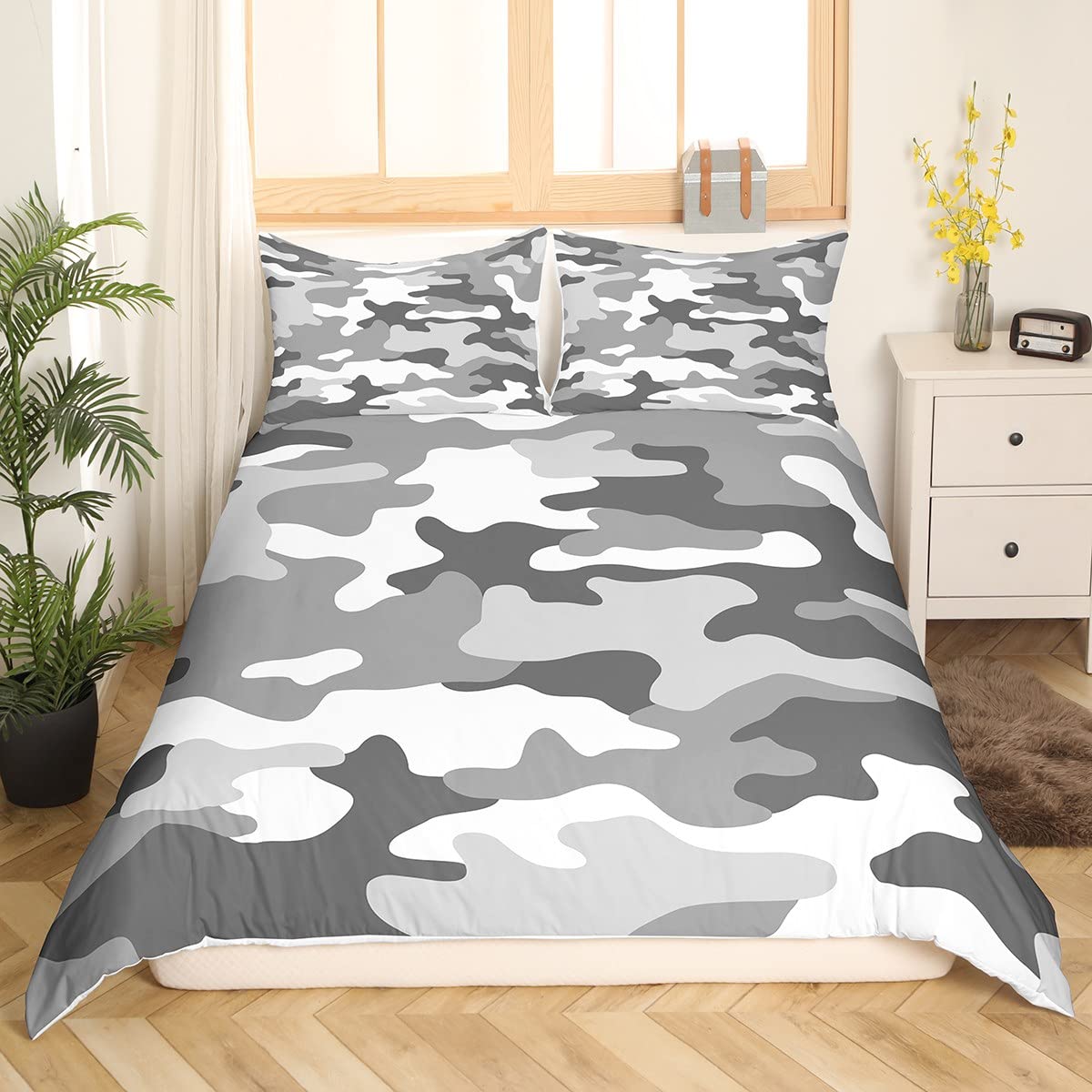 Manfei Grey Camo Duvet Cover Set Single Size - Image 3