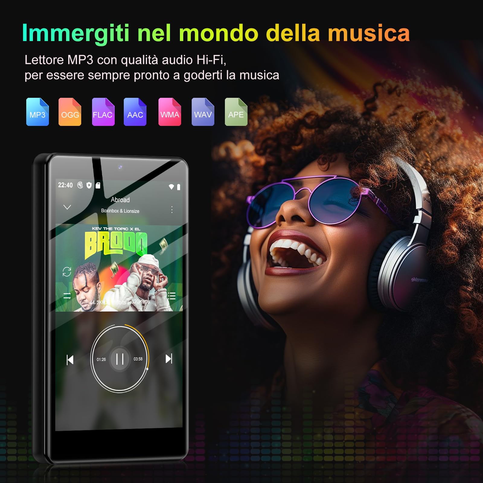 96GB Lettore MP3 con Bluetooth WiFi, lettore MP4 da 4,02 pollici con fotocamera e altoparlante, lettori musicali MP3 con sistema operativo Android 13, Spotify Kids, Play Store