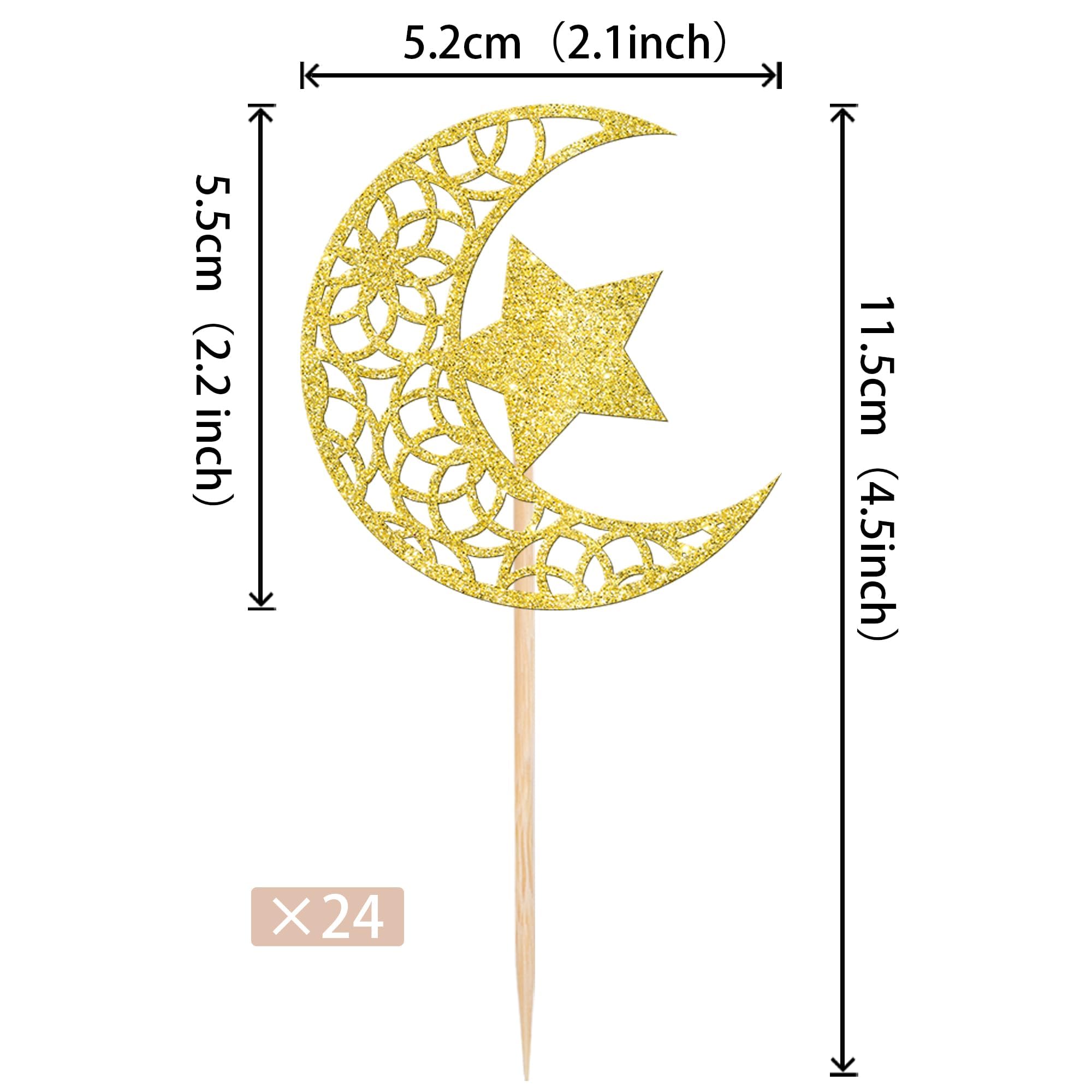 Xsstarmi 24 Pack Gold Moon Star Eid Mubarak Cupcake Toppers for Islamic Eid Mubarak Festival Cake Decorations - Image 2