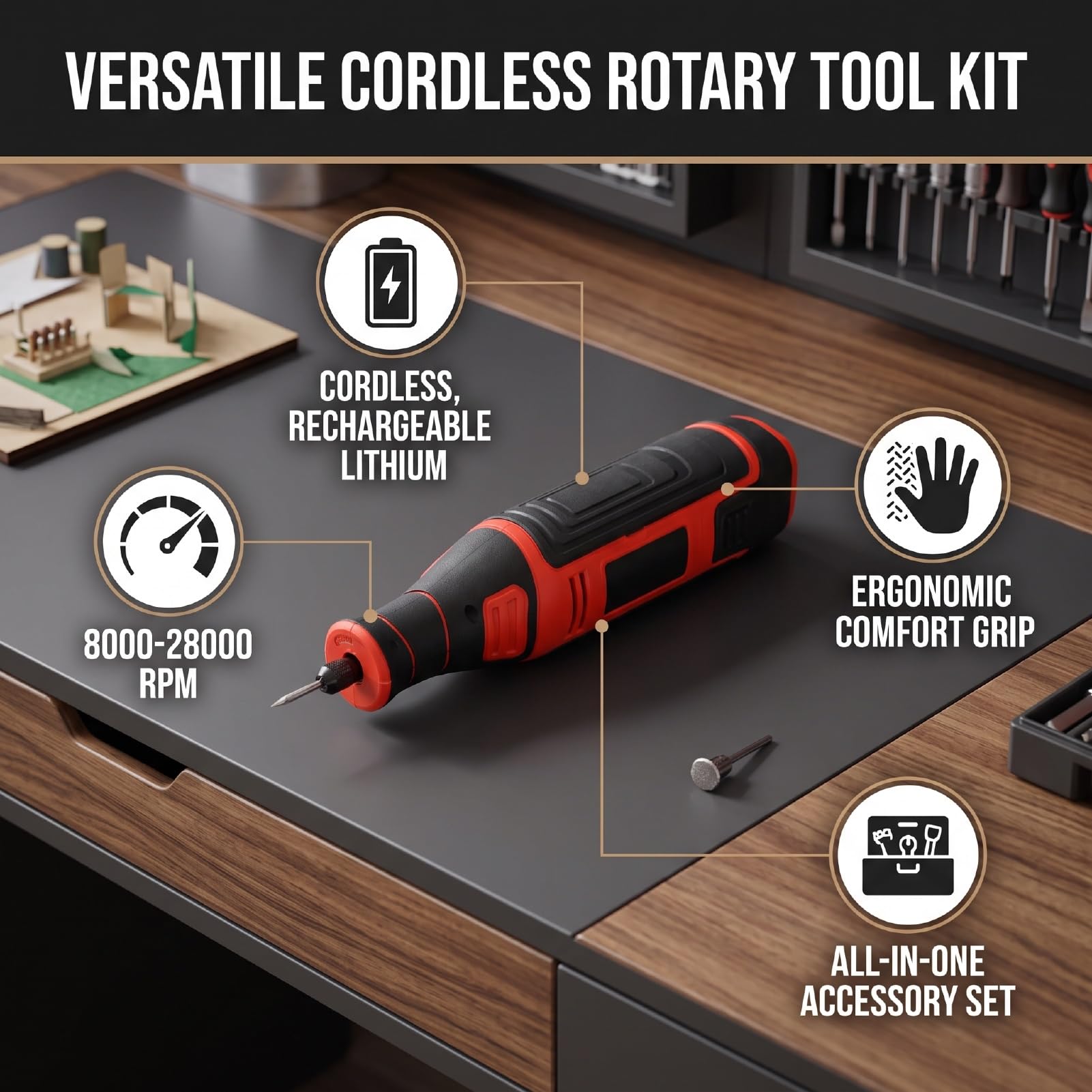 ViaGasaFamido Kit de Herramienta Rotativa Inalámbrica, 8000-28000 Rpm,