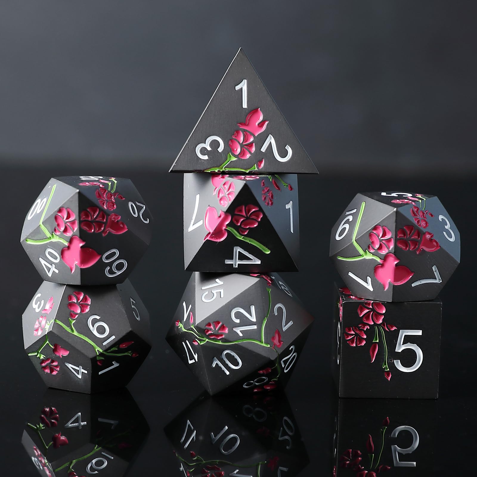Elifel Metal DND Dice Set 7 PCS Flower Metallic Heavy Solid D&D Dice Set for Dungeons and Dragon TTRPG Tabletop Role Playing Game