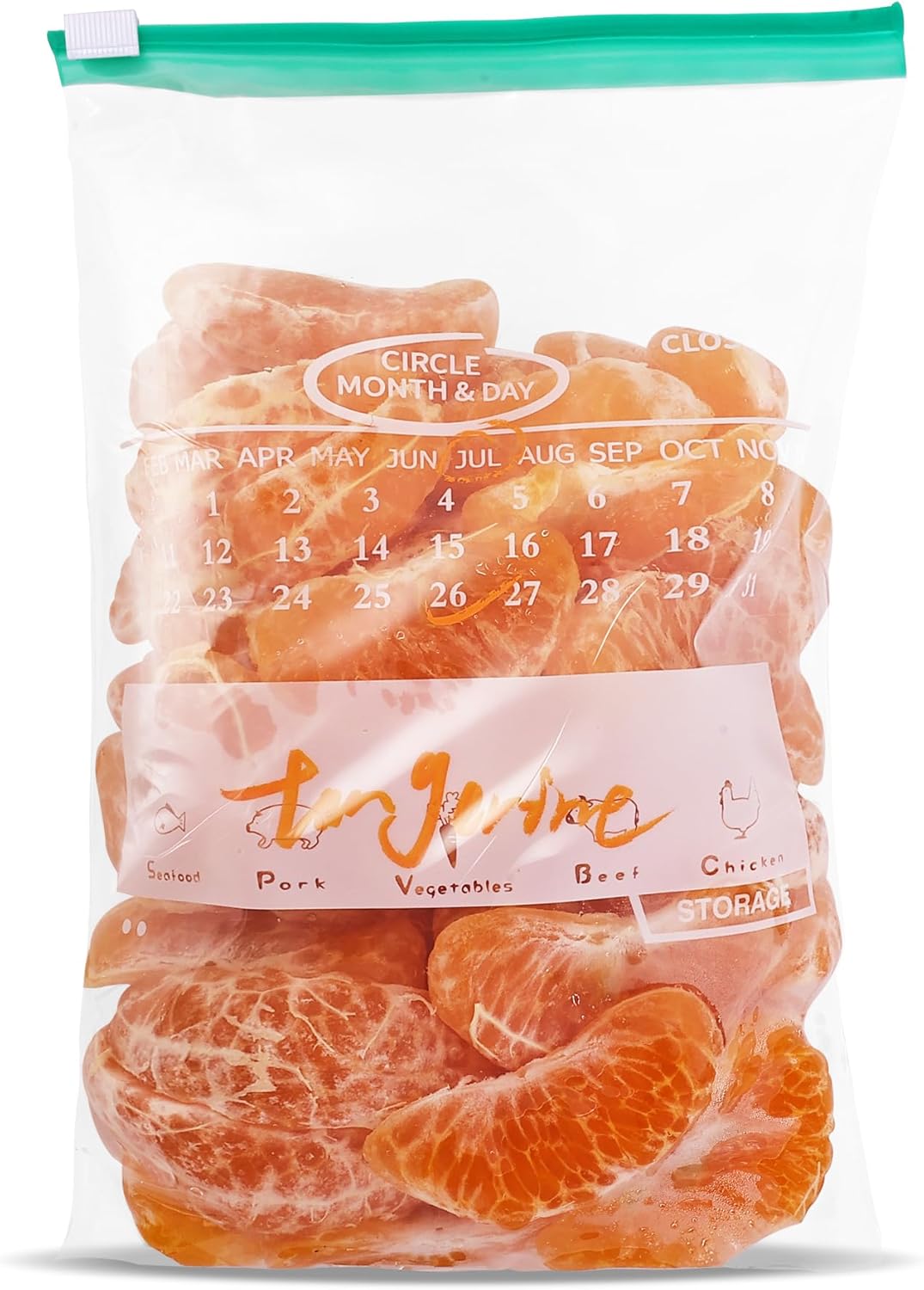 120 Pack Calendar Slider Quart Freezer Bags Reusable Food Storage Bags Slide Zipper Expandable Bottom Clear Plastic Freezer Bags With Write-On-Label For Food Storage (Green)