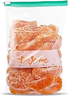 Paquete de 120 bolsas con calendario deslizante para congelador, bolsas reutilizables para almacenamiento de alimentos, cremallera deslizante, parte inferior expandible, bolsas de plástico