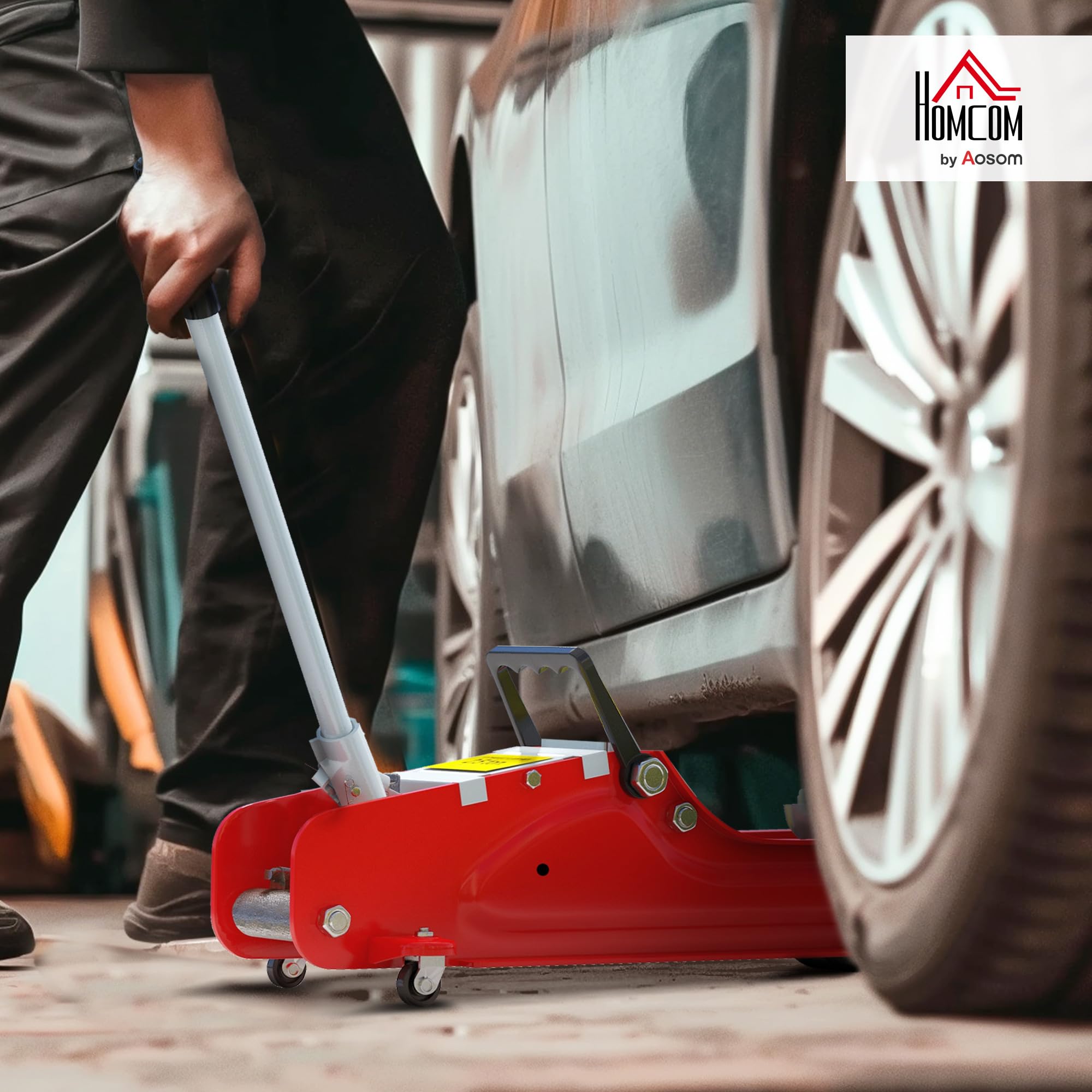 HOMCOM Hydraulic Low Profile Jack, Heavy Duty Steel Racing Floor