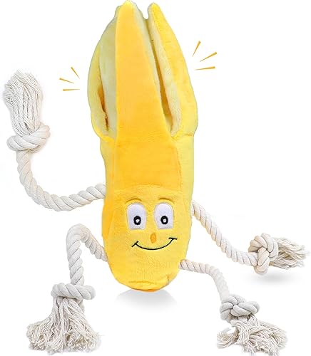 Juguetes de peluche para cachorros con chirriantes, cuerda resistente para masticar, juguetes indestructibles para perros para cachorros, plátano de