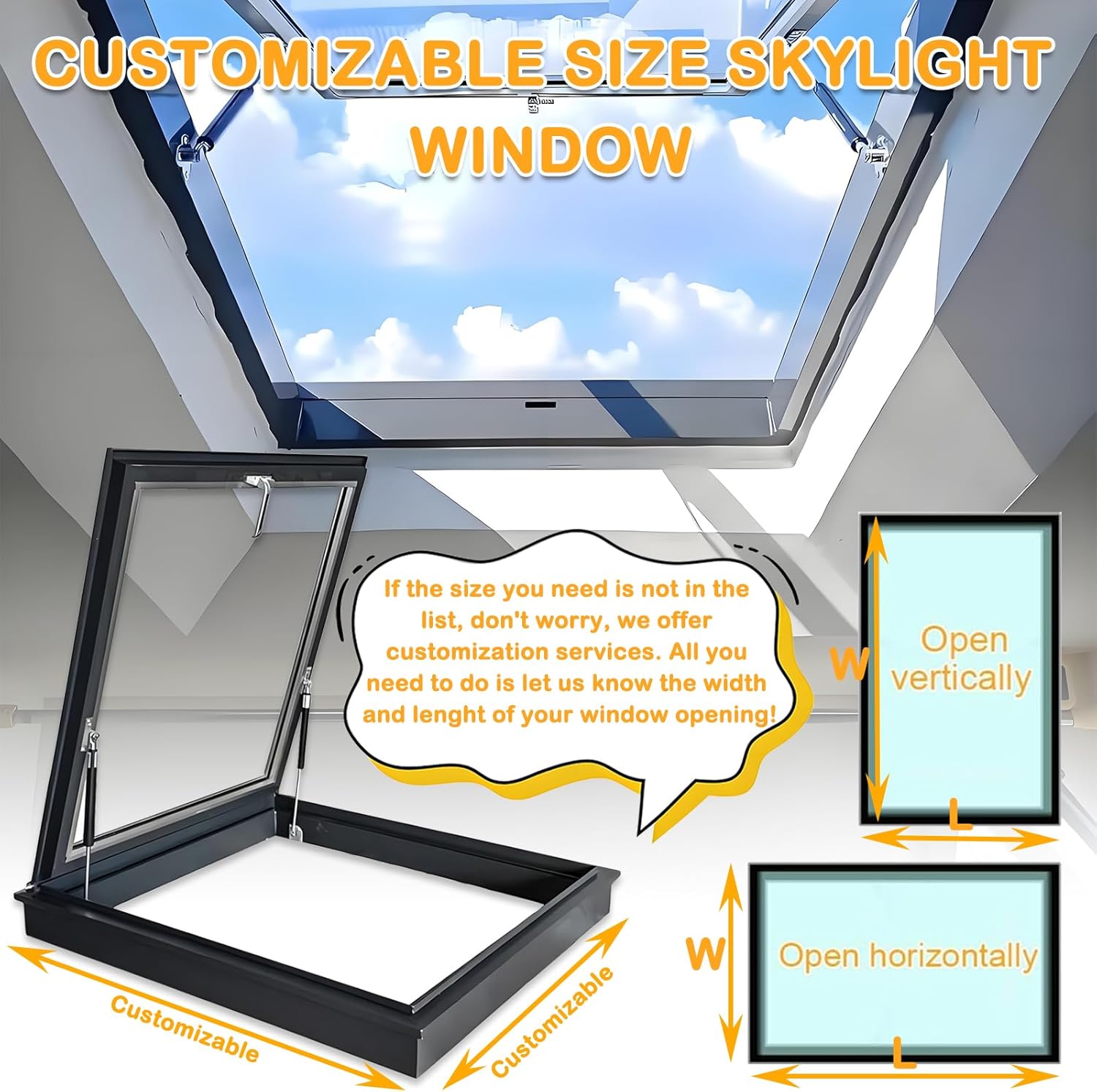 21.7x21.7in Skylight House Roof Window, Sloped Flat Roof Lighting Well Window for Indoor Attic, Good Ventilation, UV, Sound Insulation, for Basement, Attic, Shed House, Brown