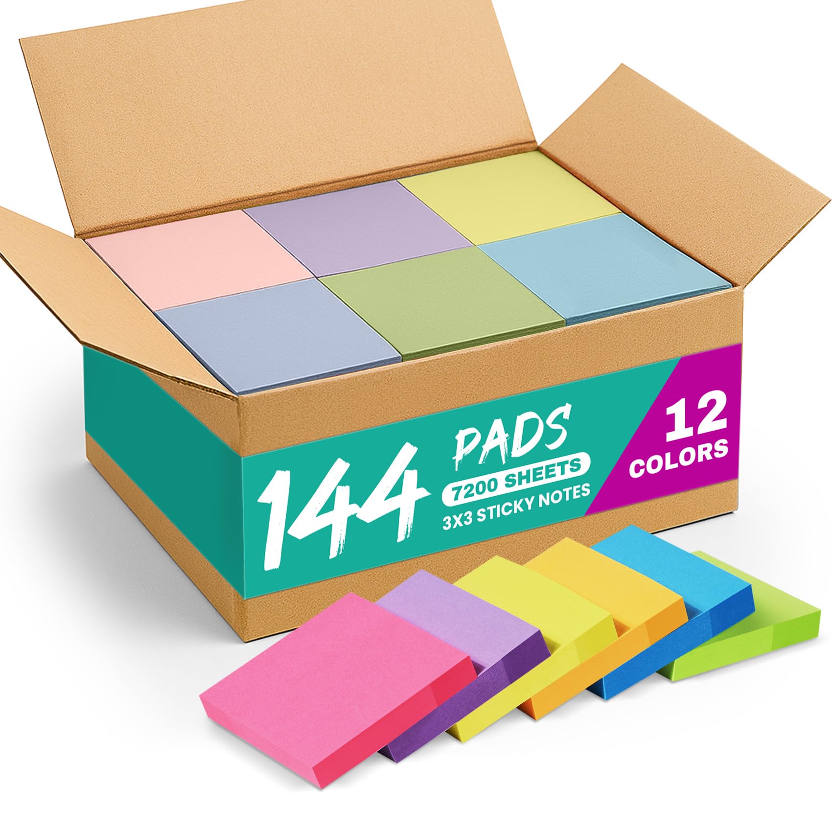 Taja Bright Sticky Notes 3x3 Inches (144 Pads) | Bulk Pack for Office, Study, and Daily Life Organization - main product image
