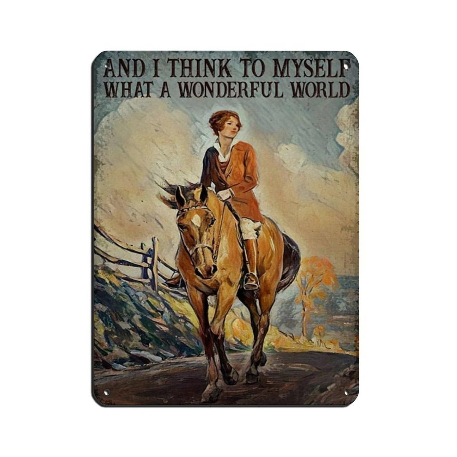 Vintage Girl Riding Horse Poster Tin Sign Vintage Metal Pub Club Cafe Bar Home Wall Art Decoration Poster Retro 12x16inch(30x40cm)