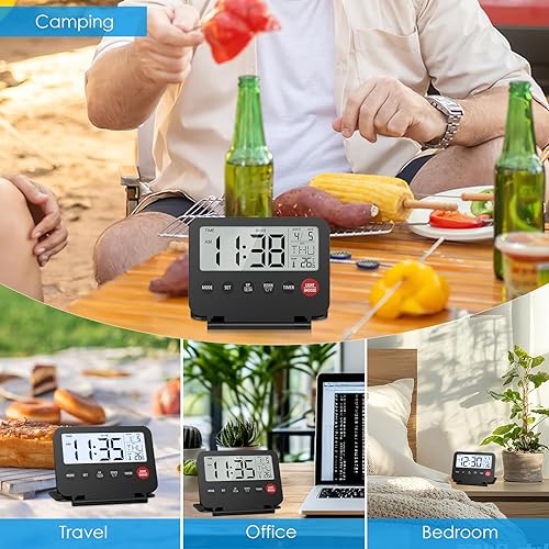 Miniatura 7 de Olipiter Reloj digital para durmientes pesados, despertadores para dormitorios, reloj digital LED, pantalla grande, reloj de escritorio USBbatería