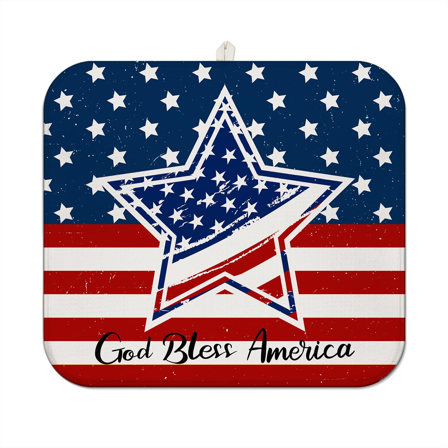 4th of July Dish Drying Mat for Kitchen Counter,Independence Day Stars Memorial Fallen Soldiers Microfiber Drying Mat, Washable Absorbent Patriot