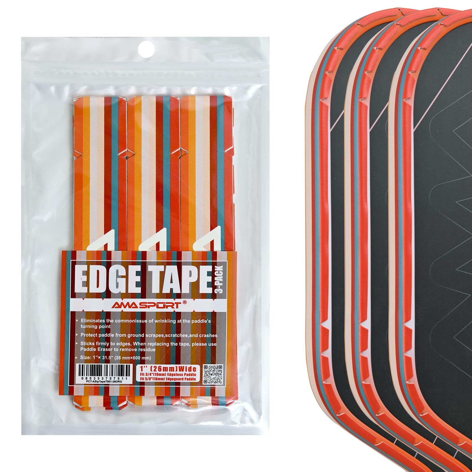 PICKLETECH Pickleball Edge Guard Tape – Orange Stripe Edge Tape for Pickleball Paddle - Fit Perfectly Curved Edge - No Wrinkling — image 1