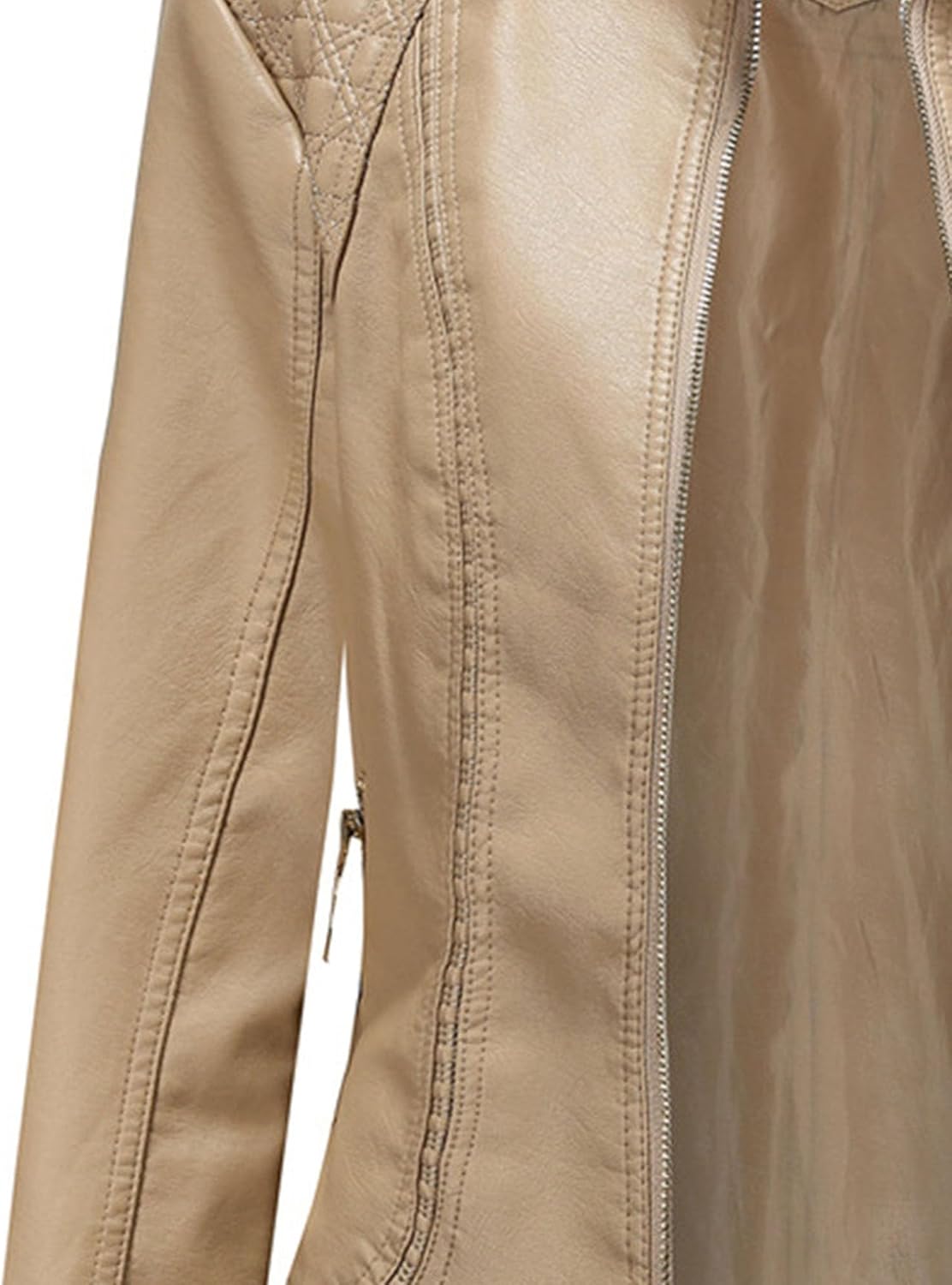 JEsilunmaMY Women's Solid Color Motorcycle Leather Jacket Stand Collar Zip Up Moto Biker Outwear Casual Loose Bomber Coats