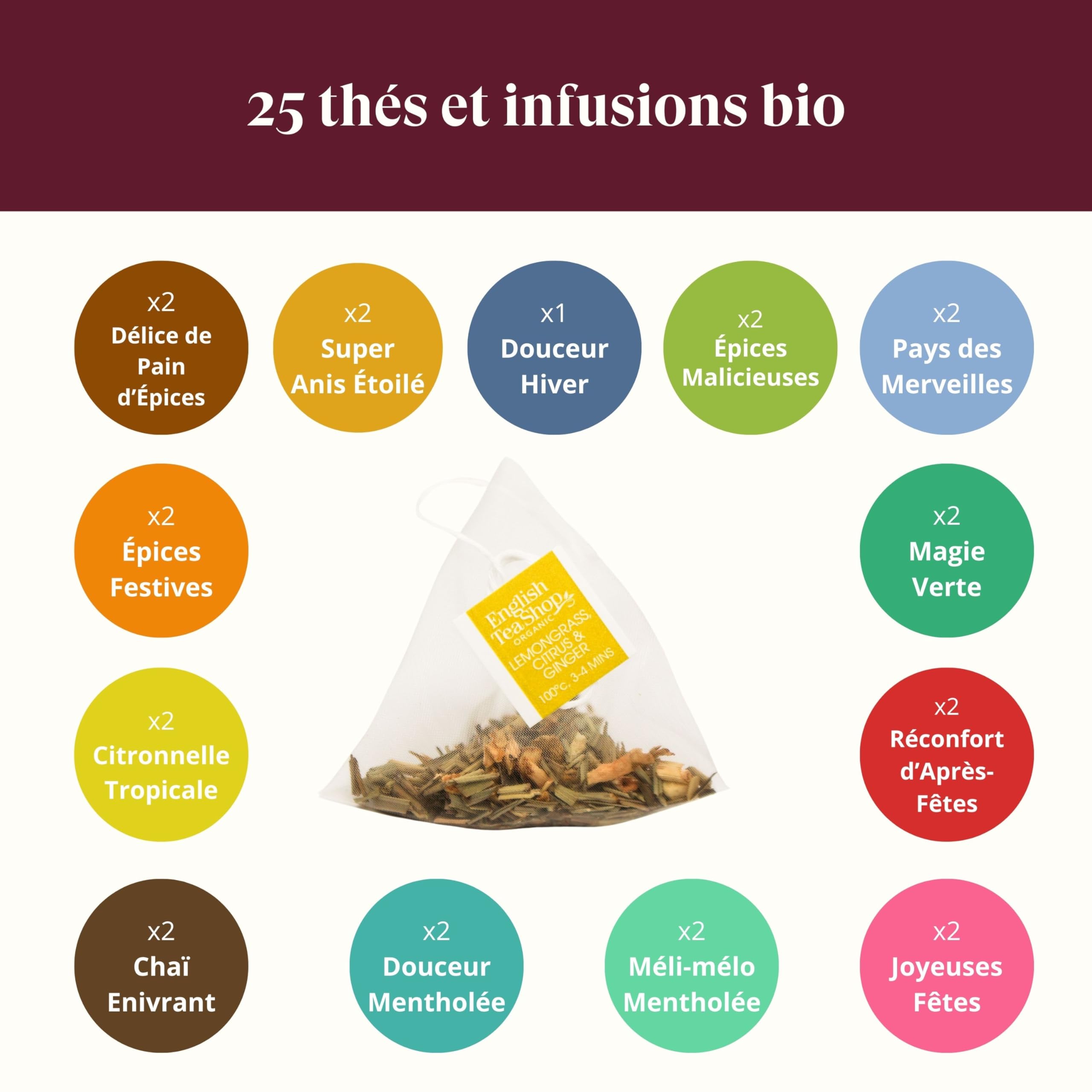 English Tea Shop - Calendrier de l'Avent thé et infusions biologiques - 25 sachets pyramides à découvrir dans chaque case - Livre bleu