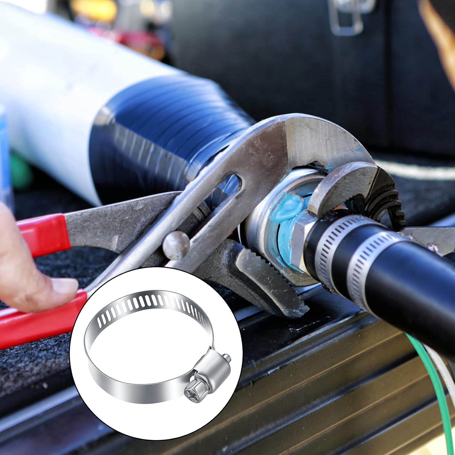 100Pcs Adjustable Stainless Steel Hose Clamps Assortment Kit, (8-44mm) Worm Gear Pipe, Fuel LineHeavy Duty for Plumbing, Washing Machine, Mechanical，Garden and Automotive Hose Connections